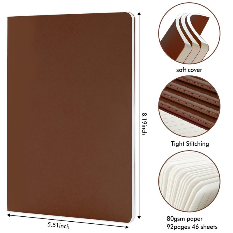 feela 16 Pack Soft Cover Journal Bulk, Lined Notebooks College Ruled for Work for Women Girl Writing, Blank Travel Journal Note Taking Notebook School Business Supplies, 8.2â€ x 5.5â€, A5, Brown - Image 2