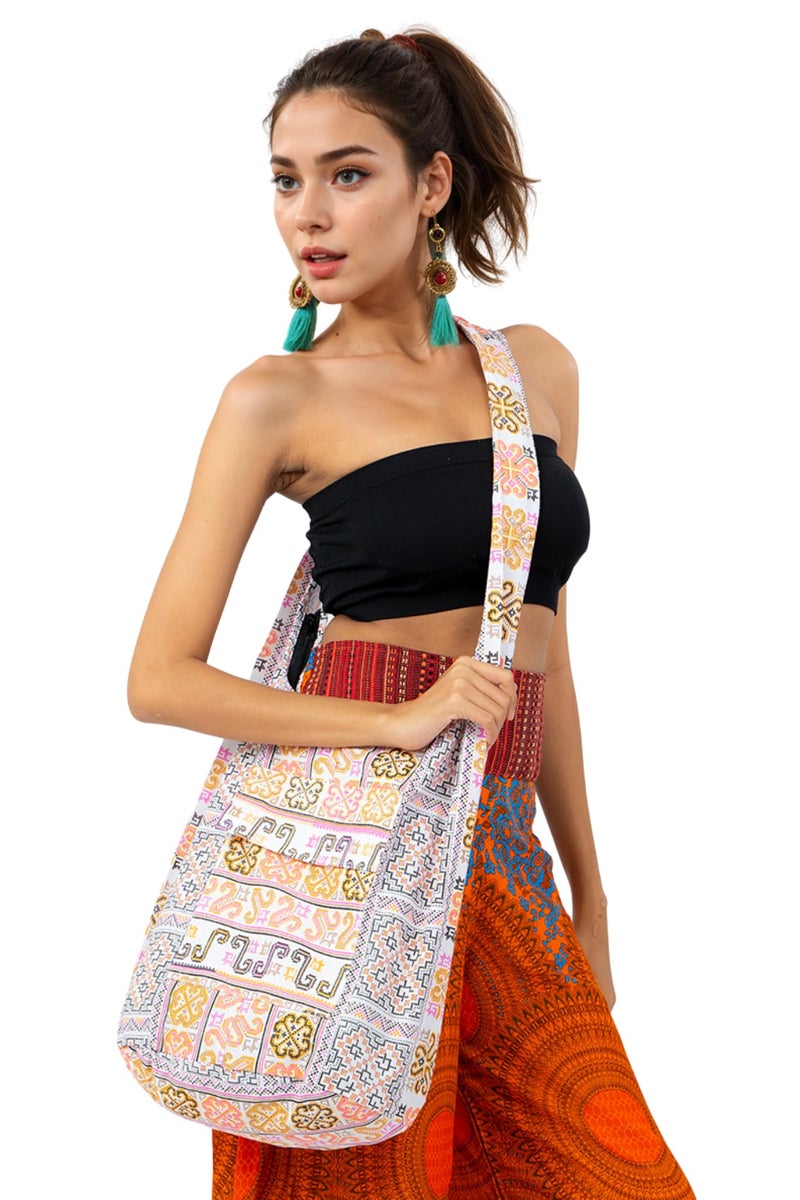 Your Cozy Boho Crossbody Bag for Women â€“ Handmade Cotton Sling Bag Lightweight Unisex Travel Purse with Zipper (Tribe_09) - Image 3