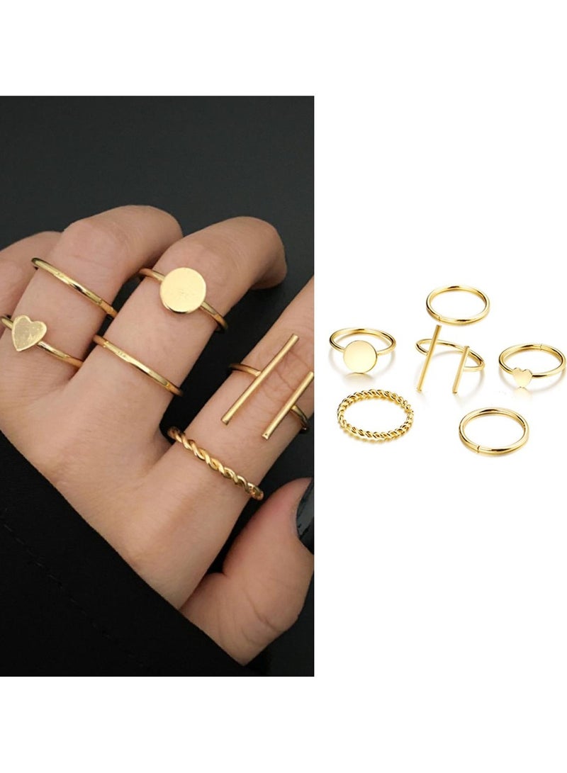Huitich 6-Piece Elegant Fashion Rings Set Multi-Size Gold-Tone Color Jewelry for Women & Girls - Image 1