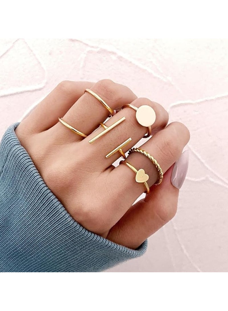 Huitich 6-Piece Elegant Fashion Rings Set Multi-Size Gold-Tone Color Jewelry for Women & Girls - Image 4