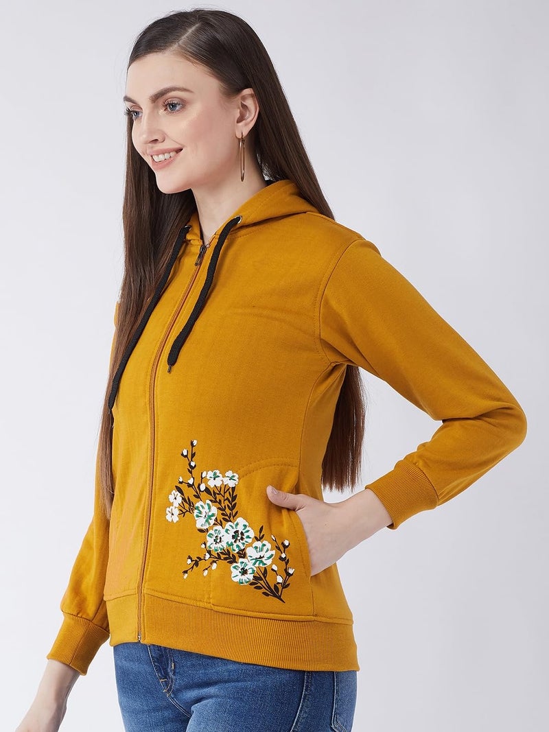 Pivl Women's Winter Fleece Printed Jacket - Ultimate Warmth and Comfort_MUSTARD_L - Image 3