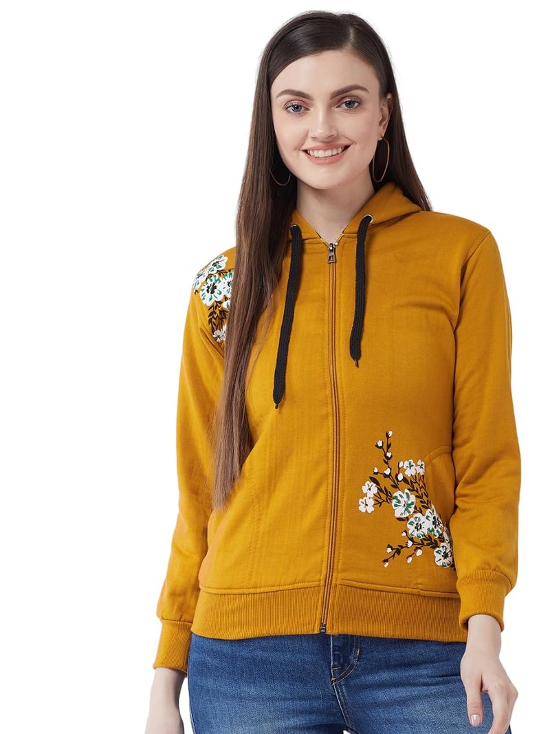 Pivl Women's Winter Fleece Printed Jacket - Ultimate Warmth and Comfort_MUSTARD_L - Image 1