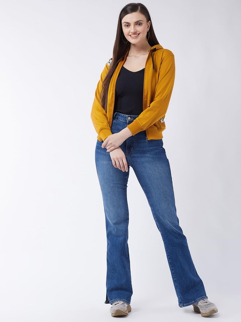 Pivl Women's Winter Fleece Printed Jacket - Ultimate Warmth and Comfort_MUSTARD_L - Image 2