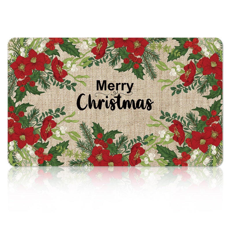 Tinideya Winter Dish Drying Mat for Kitchen Counter 12 x 20 Inch Coffee Bar Winter Mat Small Absorbent Holiday Dish Drainer Pad for Holiday Kitchen Accessories Decor(Poinsettias) - Image 1