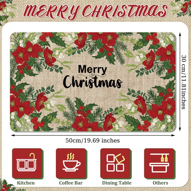 Tinideya Winter Dish Drying Mat for Kitchen Counter 12 x 20 Inch Coffee Bar Winter Mat Small Absorbent Holiday Dish Drainer Pad for Holiday Kitchen Accessories Decor(Poinsettias) - Image 2
