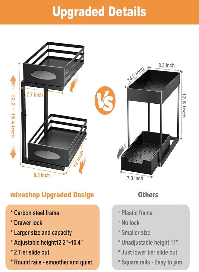 mixeshop Under Sink Organizer, 2 Tier Under Sink Organizers and Storage, Adjustable Height, Slide out Metal Cabinet Organizers, Pull out Cabinet Storage Drawer Shelf for Kitchen Bathroom (Black, 2) - Image 5