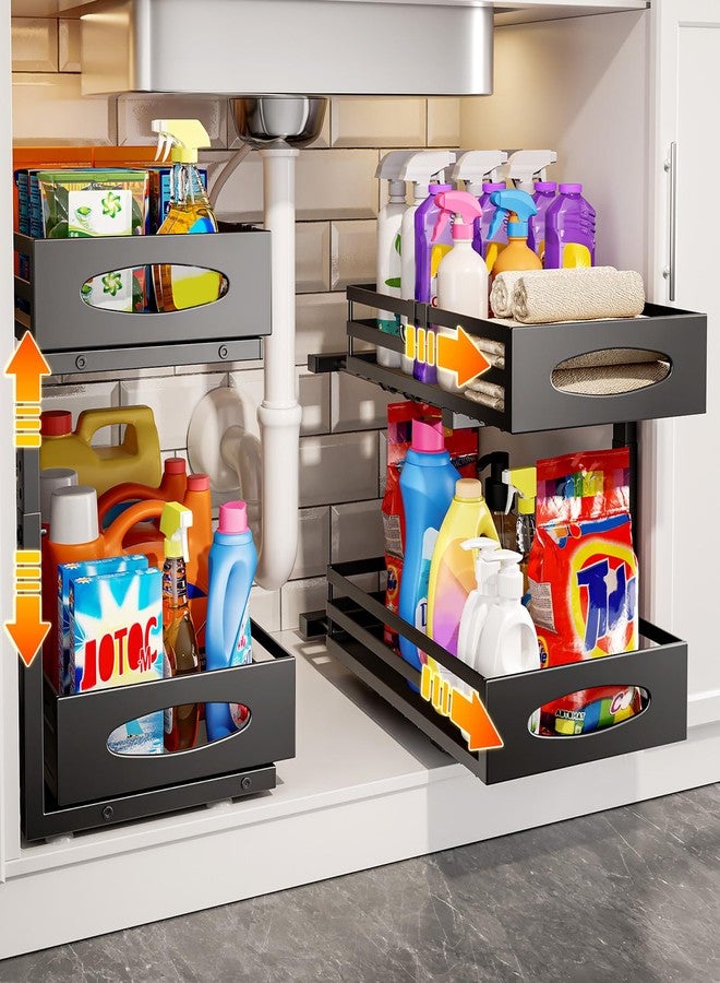 mixeshop Under Sink Organizer, 2 Tier Under Sink Organizers and Storage, Adjustable Height, Slide out Metal Cabinet Organizers, Pull out Cabinet Storage Drawer Shelf for Kitchen Bathroom (Black, 2) - Image 1