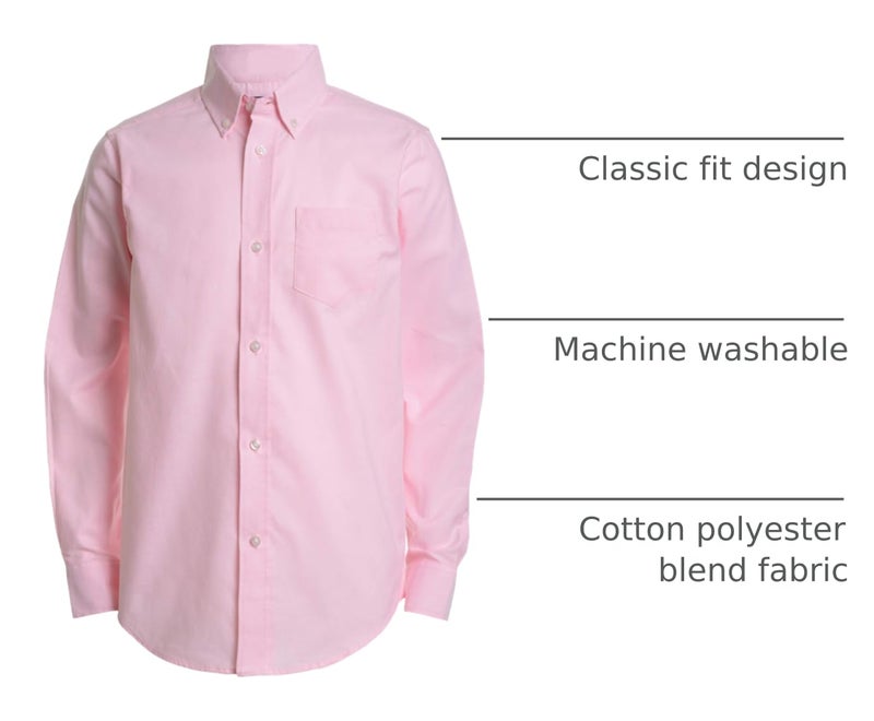 Izod boys Long Sleeve Solid Button-Down Oxford Shirt, Medium Pink, 10 Regular - Image 2