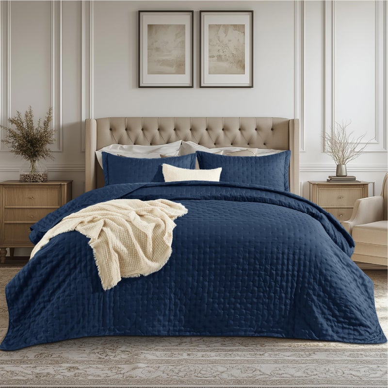 Bedsure Quilts Queen Size - Navy Blue Bedspread Queen Size & Lightweight Comforter, Modern Coverlet with Clover Pattern, Ultra Soft All-Season Bedding, 90 x 96 Inches - Image 1