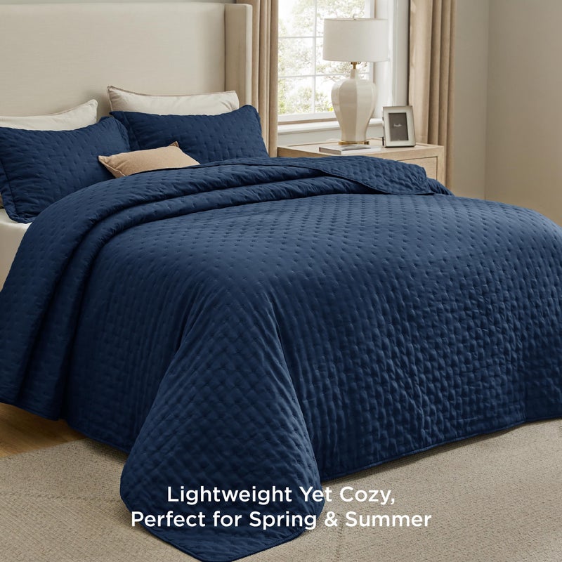 Bedsure Quilts Queen Size - Navy Blue Bedspread Queen Size & Lightweight Comforter, Modern Coverlet with Clover Pattern, Ultra Soft All-Season Bedding, 90 x 96 Inches - Image 2