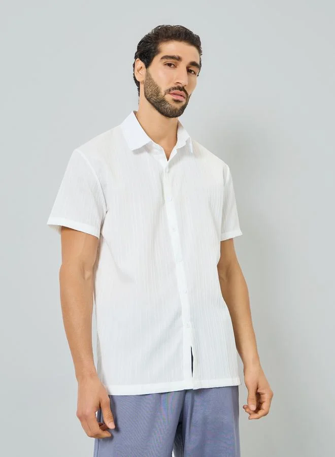 Take Two Men White Textured Short Sleeve Shirt