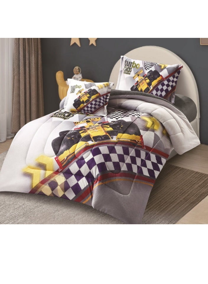 SMART HOME Previous Cars Design Bedspread - Luxury Double-Sided Set (Soft Velvet Side + Warm Fur Side) - Complete Bedspread Set with Beautiful Patterns - 4-Piece Sleeping Set (Bedspread + Elastic Mattress Protector + Pillowcase + Square Pillow Cover) Bedspread Size 170x230 cm - Image 1