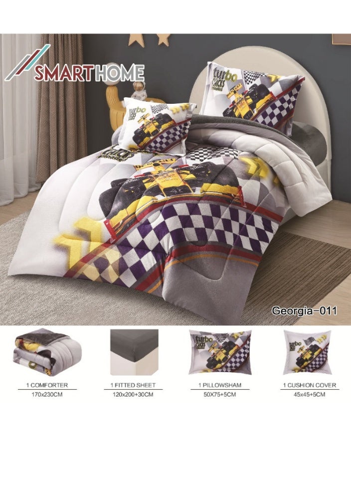 SMART HOME Previous Cars Design Bedspread - Luxury Double-Sided Set (Soft Velvet Side + Warm Fur Side) - Complete Bedspread Set with Beautiful Patterns - 4-Piece Sleeping Set (Bedspread + Elastic Mattress Protector + Pillowcase + Square Pillow Cover) Bedspread Size 170x230 cm - Image 3