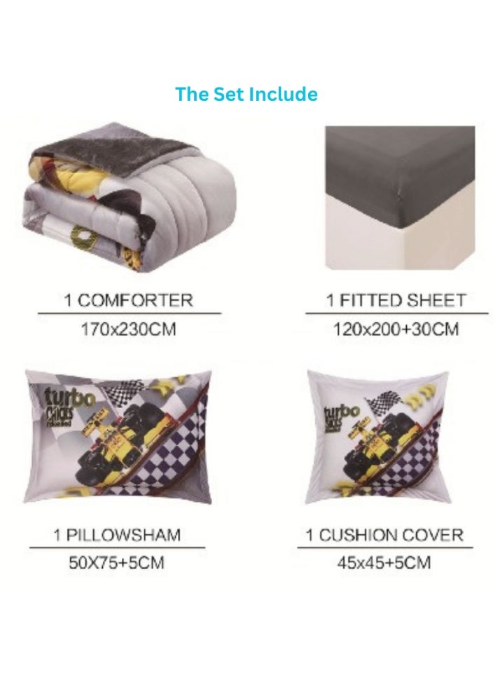 SMART HOME Previous Cars Design Bedspread - Luxury Double-Sided Set (Soft Velvet Side + Warm Fur Side) - Complete Bedspread Set with Beautiful Patterns - 4-Piece Sleeping Set (Bedspread + Elastic Mattress Protector + Pillowcase + Square Pillow Cover) Bedspread Size 170x230 cm - Image 5