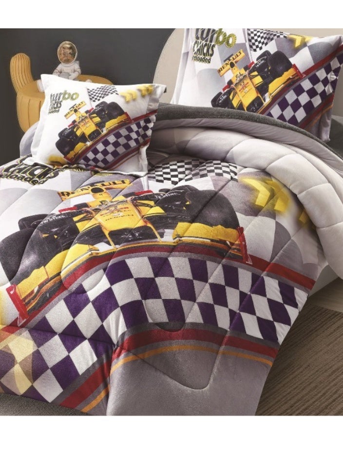 SMART HOME Previous Cars Design Bedspread - Luxury Double-Sided Set (Soft Velvet Side + Warm Fur Side) - Complete Bedspread Set with Beautiful Patterns - 4-Piece Sleeping Set (Bedspread + Elastic Mattress Protector + Pillowcase + Square Pillow Cover) Bedspread Size 170x230 cm - Image 2