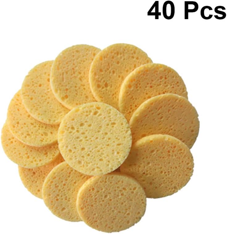 klarako 40Pcs Facial Sponges Natural Cellulose Face Sponge Facial Cleansing for Massage Pore Exfoliating Mask Makeup Removal (Yellow) - Image 1