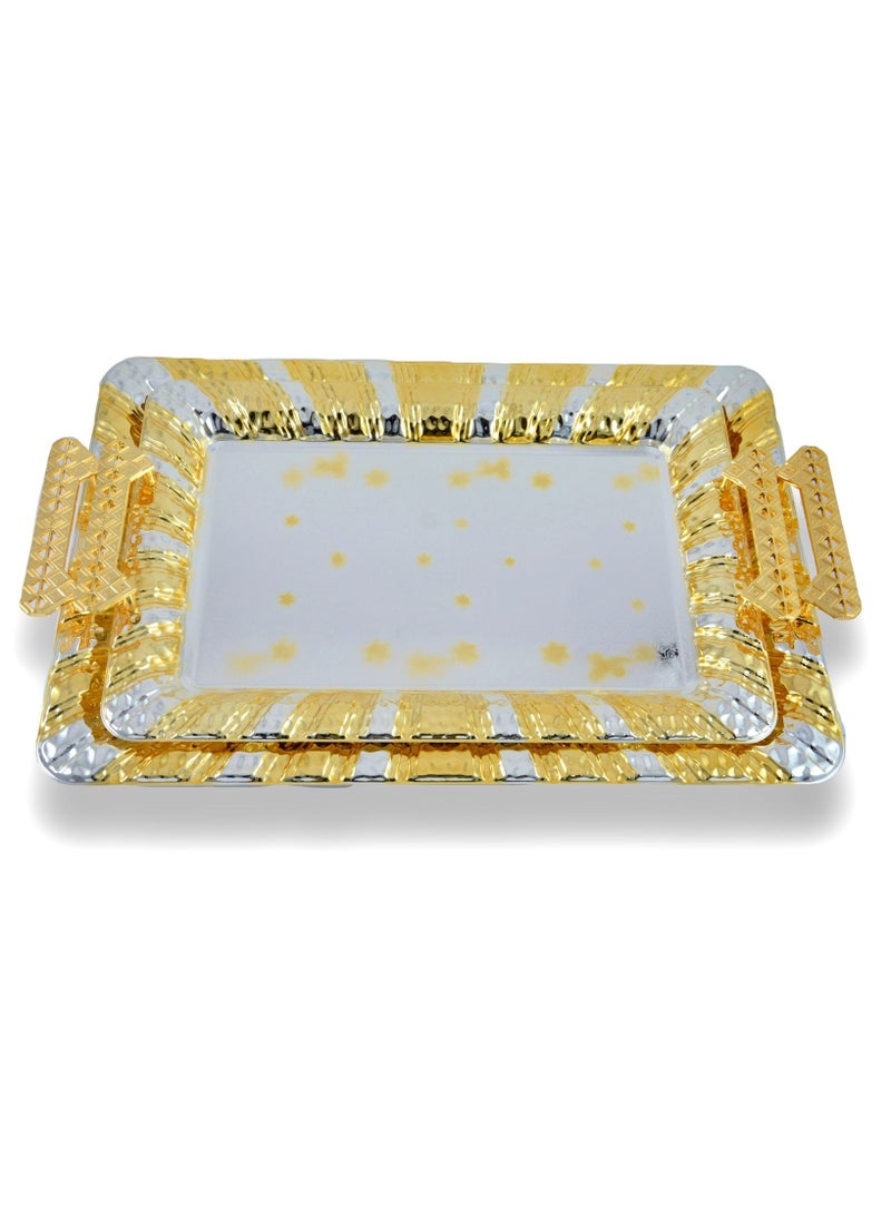 Homemaker 2-Piece Rectangular Luxury Serving Tray Set – Large 48x34 cm & Medium 41x29 cm – Steel – Silver & Gold Finish - Image 1