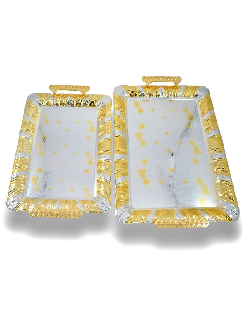 Homemaker 2-Piece Rectangular Luxury Serving Tray Set – Large 48x34 cm & Medium 41x29 cm – Steel – Silver & Gold Finish - Image 2