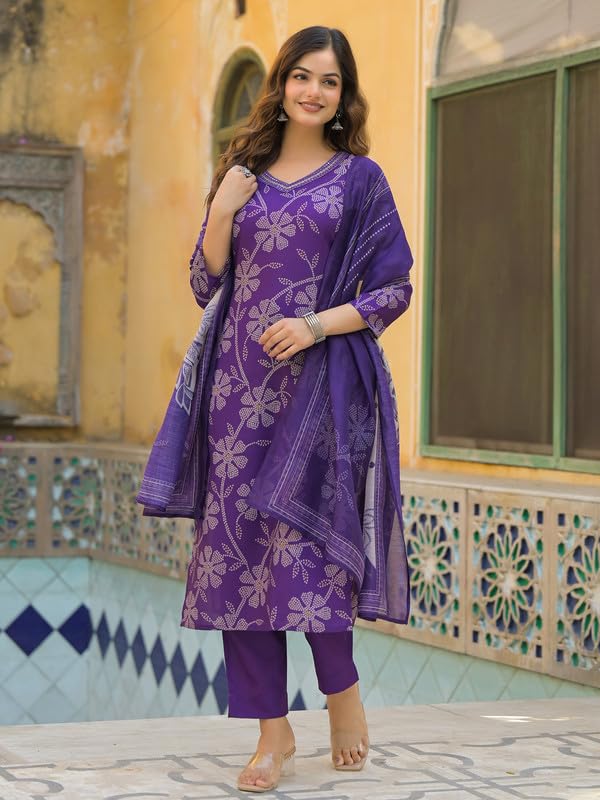 Vaamsi Women's Purple Rayon Printed Straight Kurta Trousers With Dupatta Set | Daily Straight Kurta Set For Women | Printed Salwar Suit For Women (SKSKD3083, M) - Image 3