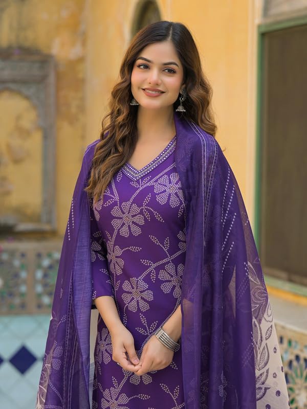 Vaamsi Women's Purple Rayon Printed Straight Kurta Trousers With Dupatta Set | Daily Straight Kurta Set For Women | Printed Salwar Suit For Women (SKSKD3083, M) - Image 2