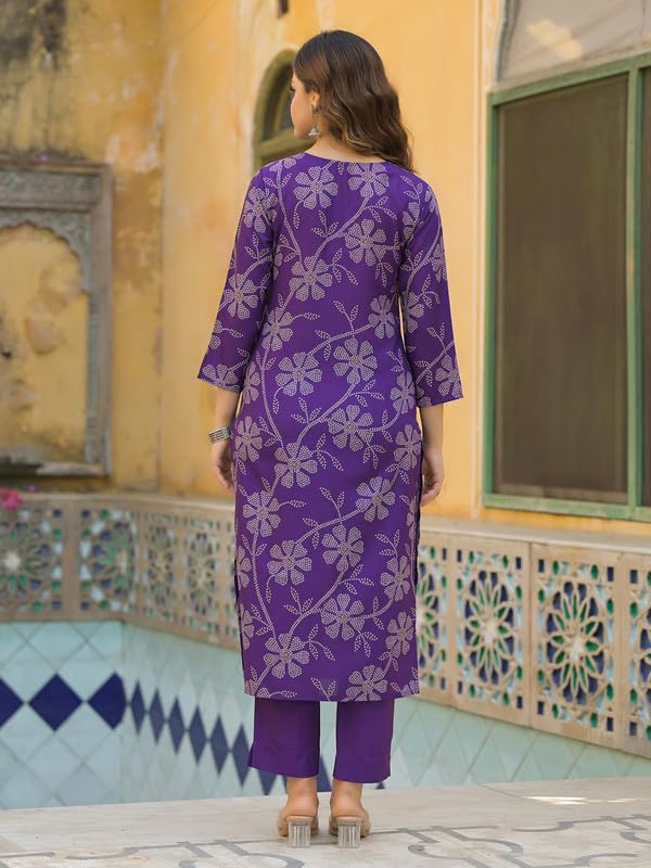 Vaamsi Women's Purple Rayon Printed Straight Kurta Trousers With Dupatta Set | Daily Straight Kurta Set For Women | Printed Salwar Suit For Women (SKSKD3083, M) - Image 4