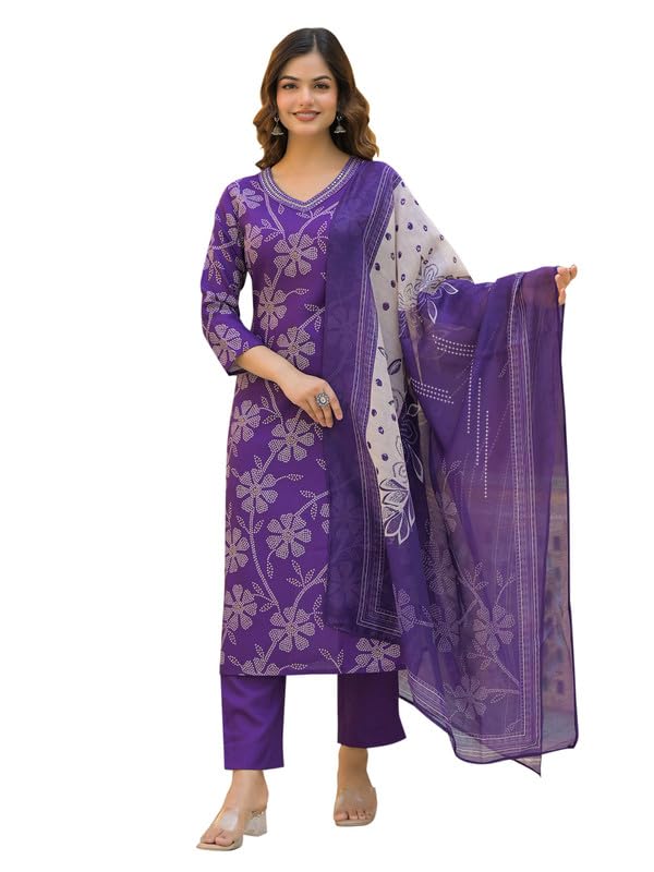 Vaamsi Women's Purple Rayon Printed Straight Kurta Trousers With Dupatta Set | Daily Straight Kurta Set For Women | Printed Salwar Suit For Women (SKSKD3083, M) - Image 1