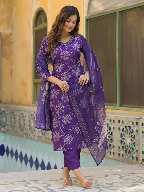 Vaamsi Women's Purple Rayon Printed Straight Kurta Trousers With Dupatta Set | Daily Straight Kurta Set For Women | Printed Salwar Suit For Women (SKSKD3083, M) - Image 5