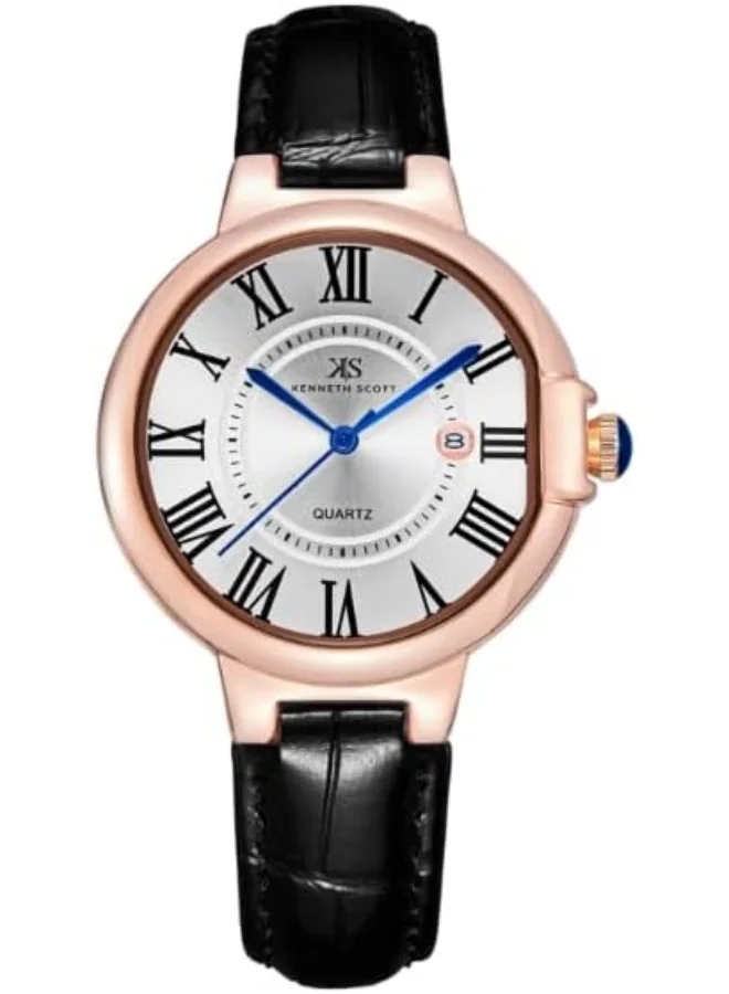 KENNETH SCOTT Kenneth Scott Women's Watch, Analog Display and Genuine Leather Strap - K23553-RLBW, Black