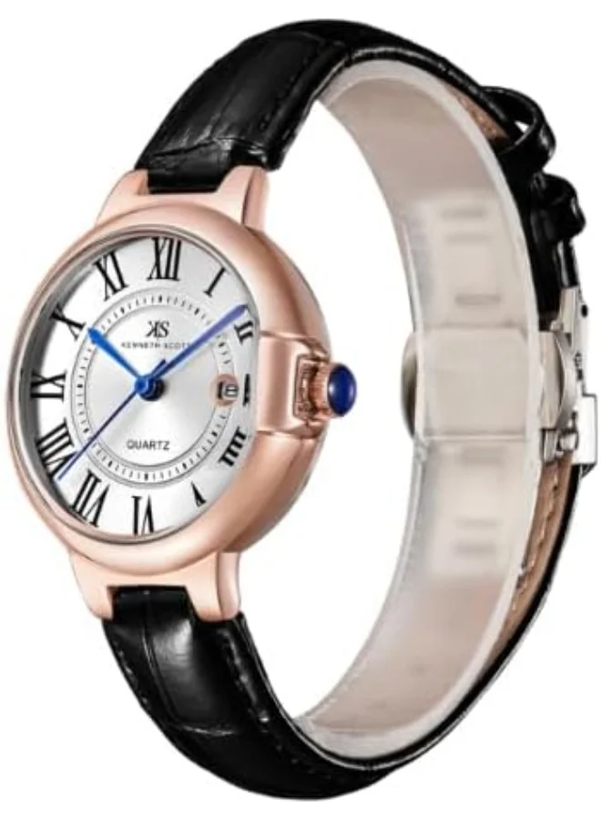 KENNETH SCOTT Kenneth Scott Women's Watch, Analog Display and Genuine Leather Strap - K23553-RLBW, Black
