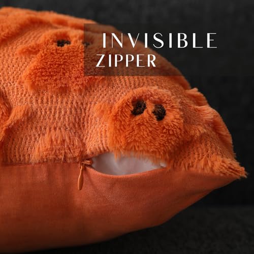 DFXSZ Halloween Pillow Covers 16x16 inch Set of 2 Orange Ghost Throw Pillow Cases Soft Plush Faux Fur Wool Couch Cushion Case for Chair Sofa Bedroom Living Room Home Decor PTK03C16 - Image 3