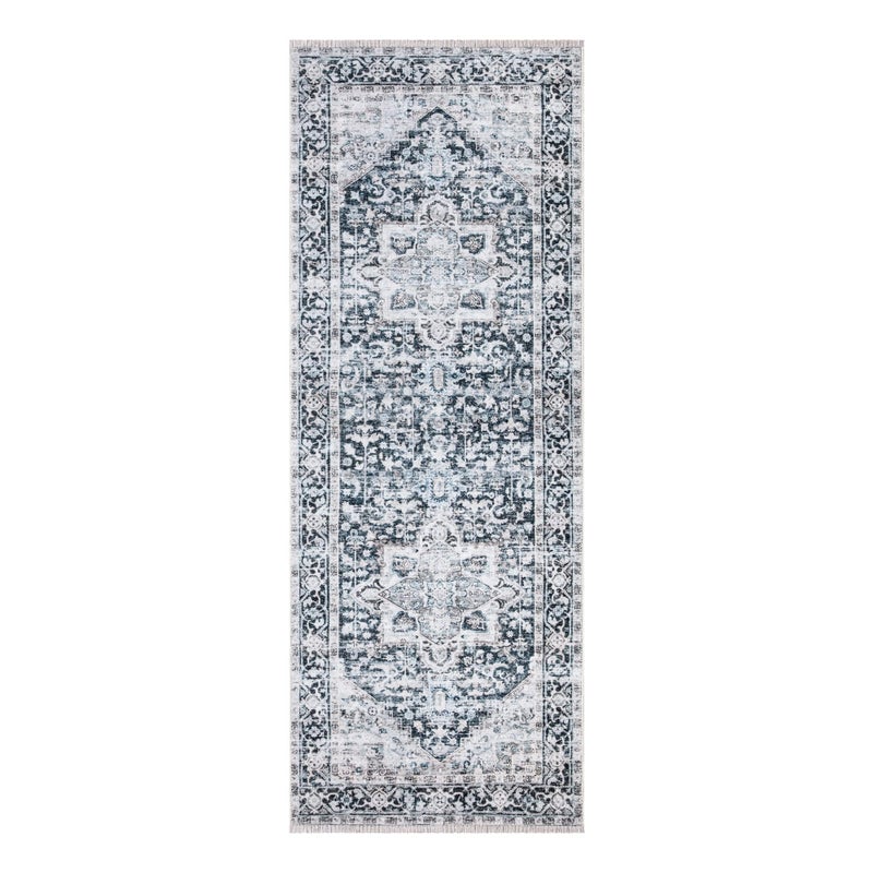 Bloom Rugs Bloom Rugs Caria Washable Non-Slip 12 ft Runner - Denim Blue Traditional Runner for Entryway  Hallway  Bathroom  and Kitchen - Exact size: 2'6"" x 12'  - Image 2
