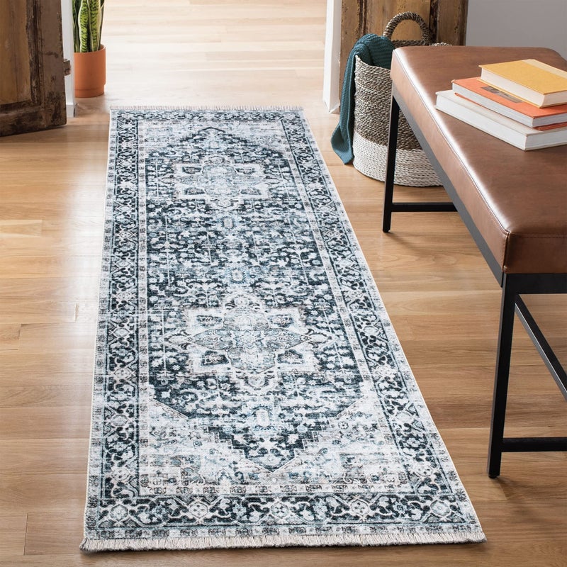 Bloom Rugs Bloom Rugs Caria Washable Non-Slip 12 ft Runner - Denim Blue Traditional Runner for Entryway  Hallway  Bathroom  and Kitchen - Exact size: 2'6"" x 12'  - Image 1