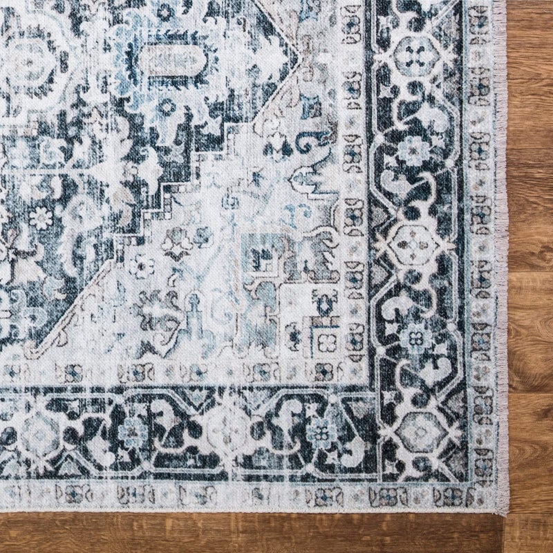 Bloom Rugs Bloom Rugs Caria Washable Non-Slip 12 ft Runner - Denim Blue Traditional Runner for Entryway  Hallway  Bathroom  and Kitchen - Exact size: 2'6"" x 12'  - Image 5