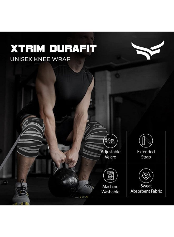 XTRIM Knee Support for Men - Knee Wraps - Knee Stabilizer - Men Knee Bands for Sports, Squats, and Heavy Lifting, Washable Fabric (2 Meters Long, Set of 2, Grey) - Image 2