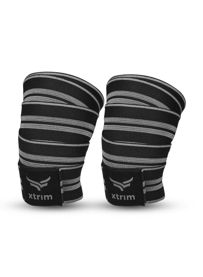 XTRIM Knee Support for Men - Knee Wraps - Knee Stabilizer - Men Knee Bands for Sports, Squats, and Heavy Lifting, Washable Fabric (2 Meters Long, Set of 2, Grey) - Image 1