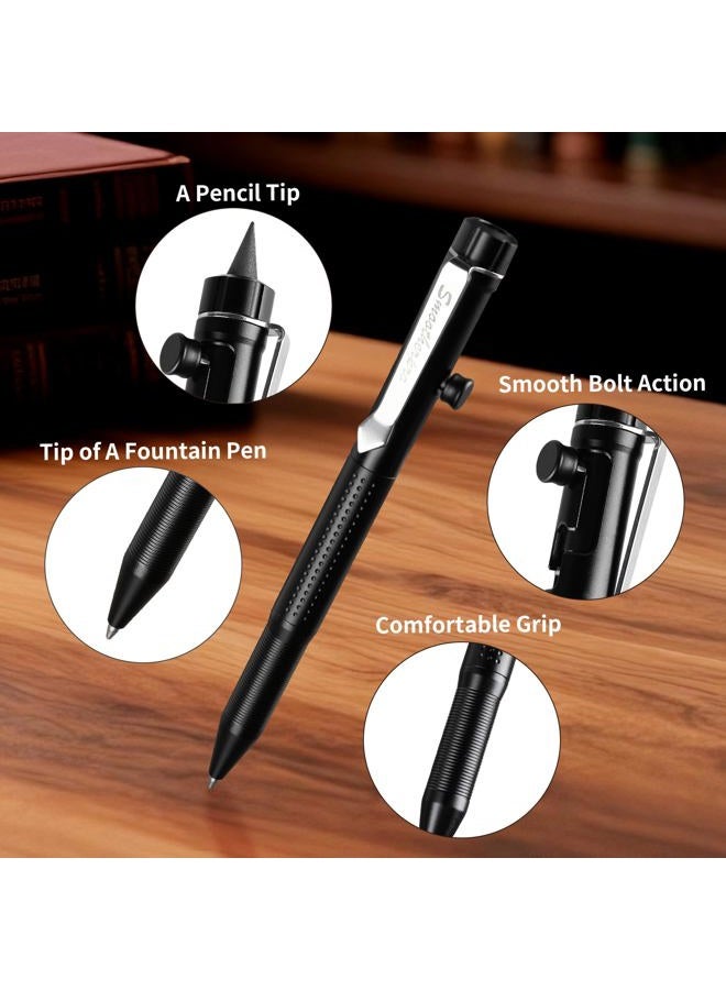 SMOOTHERPRO Bolt Action Aluminium Pen | Ballpoint Pen and Pencil in One with Graphite Alloy Tip, Retractable Twist Design | Compatible with Parker Refill | for Office Sketching (APG01) | Black - Image 3
