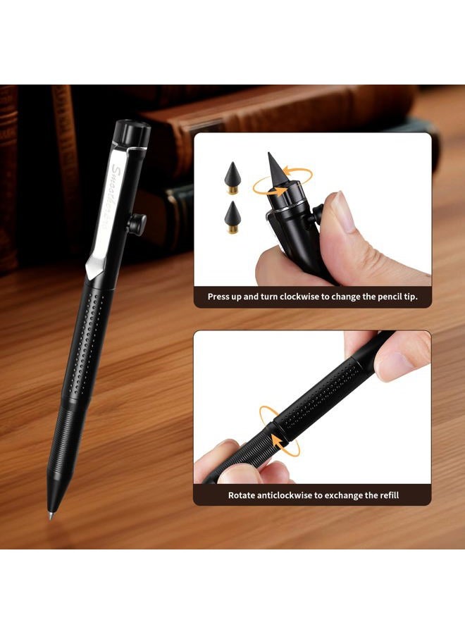 SMOOTHERPRO Bolt Action Aluminium Pen | Ballpoint Pen and Pencil in One with Graphite Alloy Tip, Retractable Twist Design | Compatible with Parker Refill | for Office Sketching (APG01) | Black - Image 4