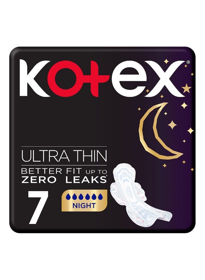 Kotex فوط صحية ليلية رفيعة جداً مع أجنحة للحماية الليلية، عبوة من 7 قطع
