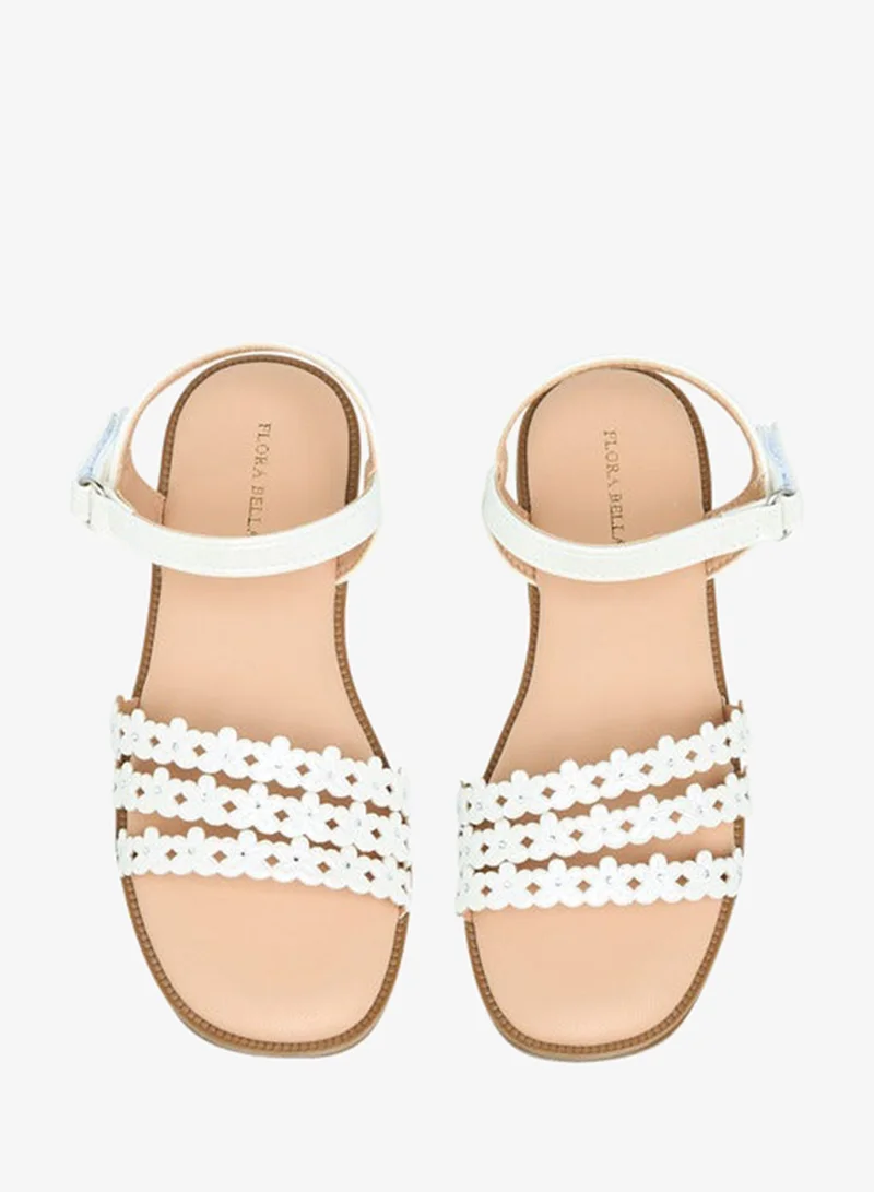 فلورا بيلا من شو إكسبرس صنادل بناتي بتفاصيل زهور وشريط إغلاق لاصق