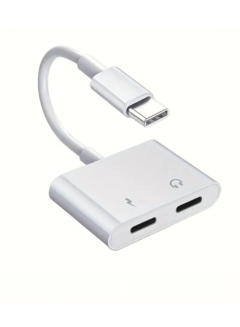 محول صوت من نوع تايب سي - اثنان في واحد: من تايب سي ذكر إلى منفذين تايب سي أنثى (أحدهما للصوت والآخر للشحن) يدعم الشحن السريع حتى ستة وثلاثين فولت، للاستماع والشحن في نفس الوقت - Image 2