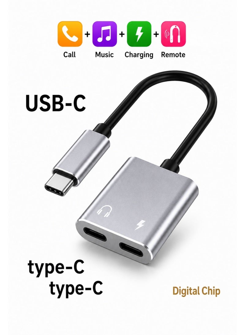 سبون محول Type-C إلى منفذين Type-C – شحن سريع + صوت – استخدام متزامن بدون تقطيع - Image 4