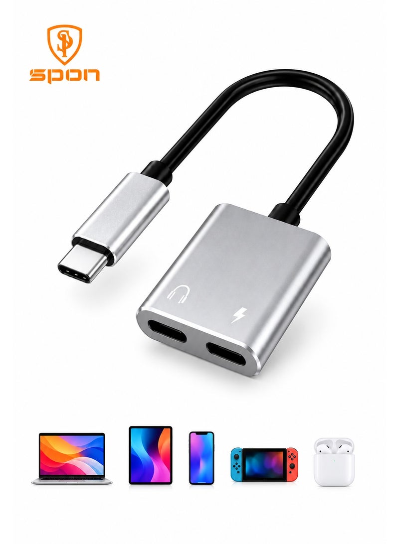 سبون محول Type-C إلى منفذين Type-C – شحن سريع + صوت – استخدام متزامن بدون تقطيع - Image 1