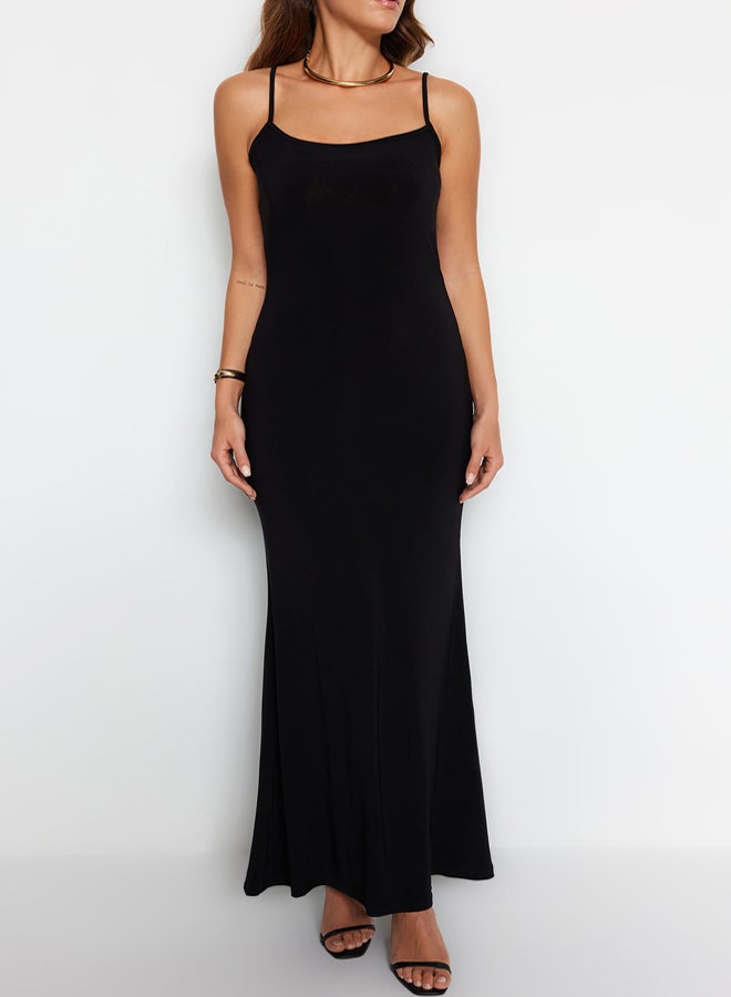 trendyol Black Fitted Strap Maxi Flexible Knitted Pencil Dress  - Image 4