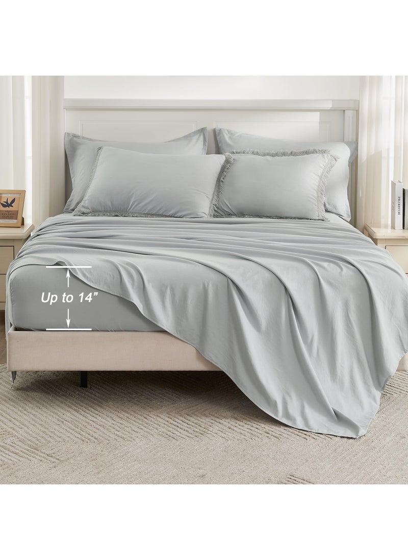 Andency Andency Light Grey King Size Comforter Set with Sheets - 7 Pieces Boho Tassel Bed in a Bag Soft Lightweight Bedding Sets  Light Grey Fringe Bed Set with Comforter  Sheets  Pillowcases & Shams  - Image 4