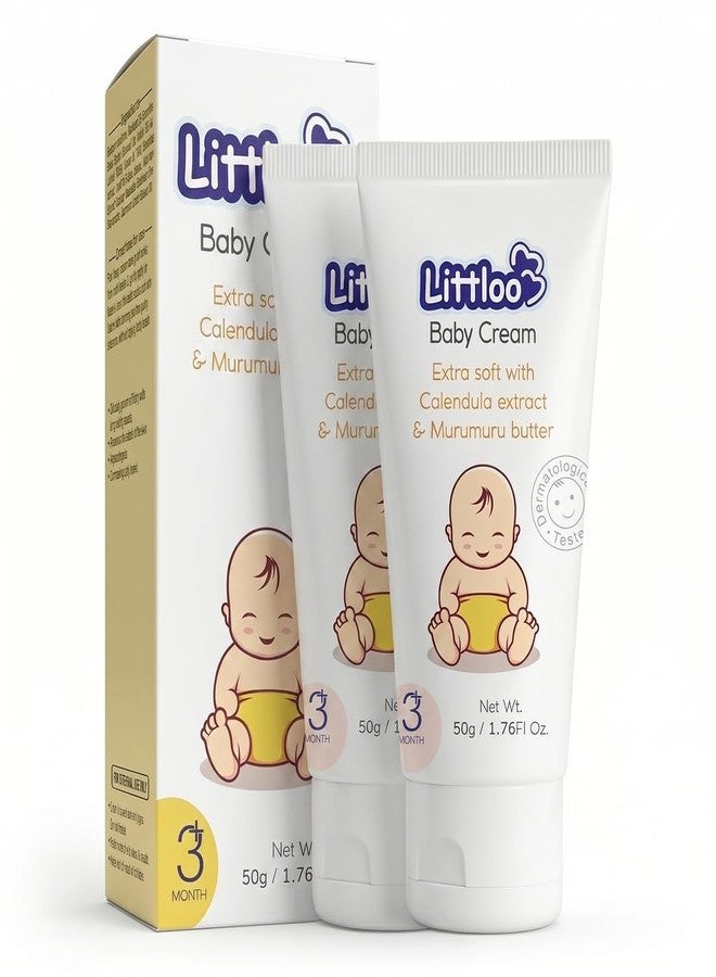 LITTLOO Moisturizing Baby Cream With Natural Ingredients Like Coconut Oil, Calendula, Murumuru Butter, Paraben & Phthalate free- 50gm(Pack of 2) - Image 1