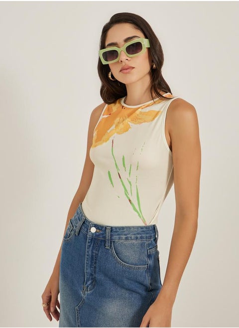 Floral Print Round Neck Sleeveless Tank