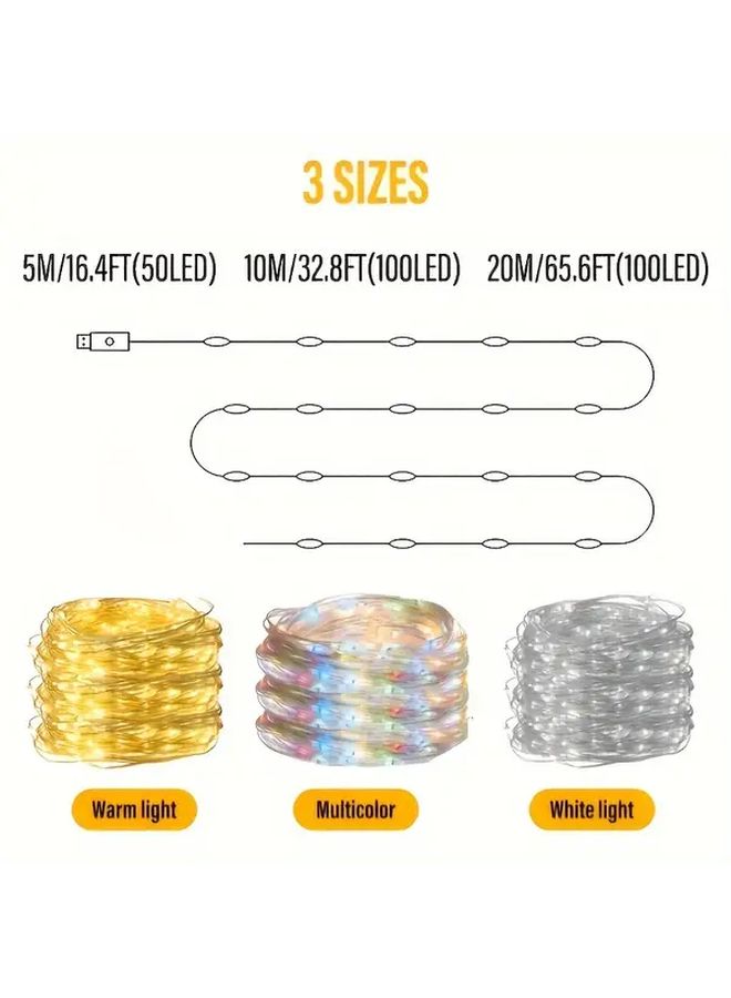 Multi Color Copper Wire USB Fairy String Lights 787.4 Inch 200 LEDs 8 Modes Remote Control Silver Wire for Home Kitchen Bedroom Ceiling Christmas Wedding Decoration - Image 3