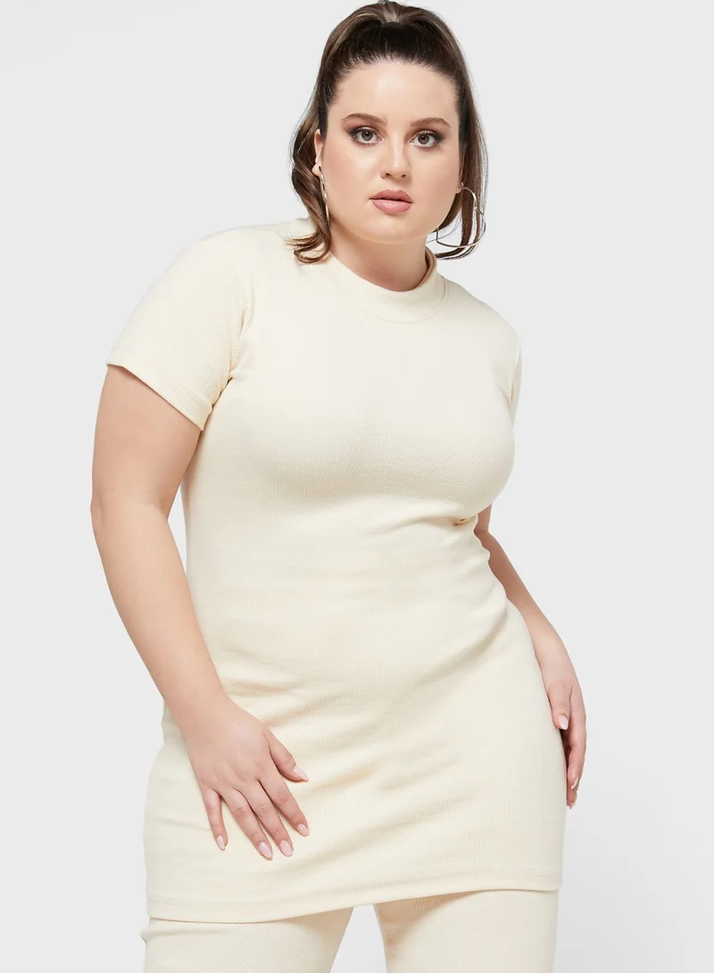 Public Desire Curve High Neck Ribbed Co-Ord Longline Top
