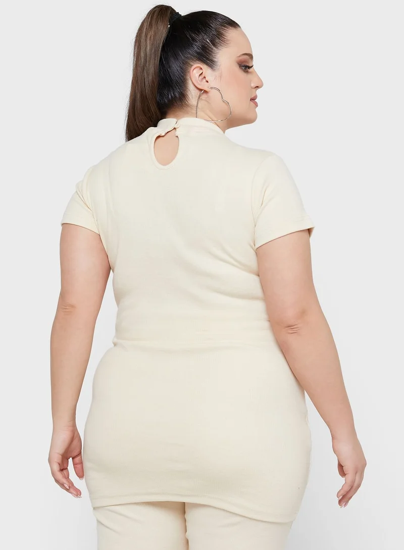 Public Desire Curve High Neck Ribbed Co-Ord Longline Top