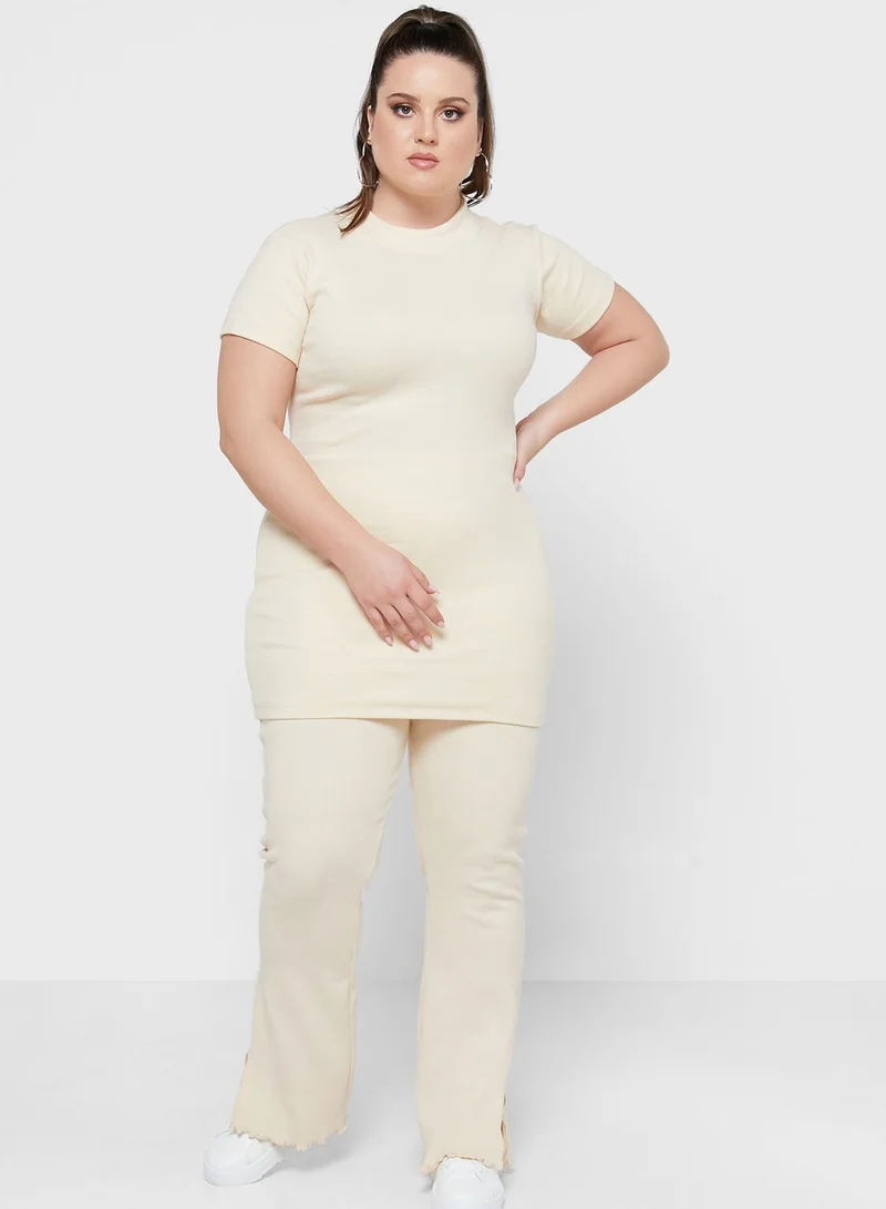 Public Desire Curve High Neck Ribbed Co-Ord Longline Top